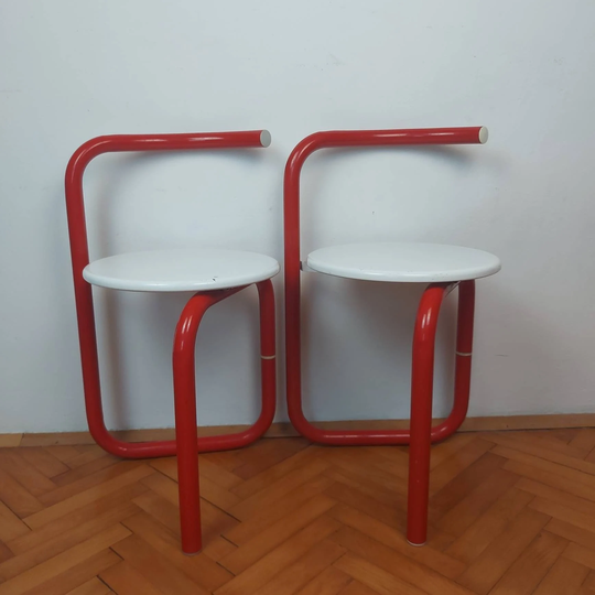 1 Of 2 Meblo Design Chairs/Metal Folding Red Space Age Mid-Century Modern Vintage Pop Art Style 70S