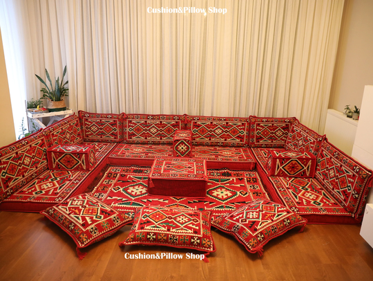 Red Sofa, Arabic Sofa Set, U Shape Majlis Sofa, Turkish Home Decor, Red Couch, Oriental Custom Order Ottoman Decor