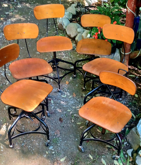 Vintage Industrial Drafting Adjustable Machinist Chairs Set Of 6 Antique On Casters Toledo