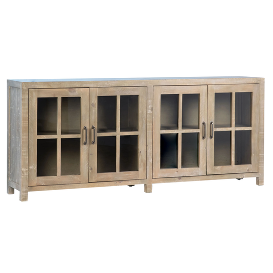 Jayce 83" Reclaimed Pine Antique Grey Wash 4-Door Sideboard
