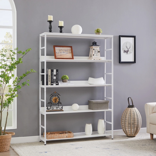 5-Tier Office Bookcase Open Bookshelf Storage Large 5 Shelf Bookshelf with Metal Frame