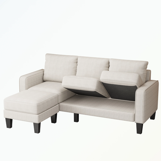 Living Room Furniture L Shape Sofa with Ottoman|Dark Grey