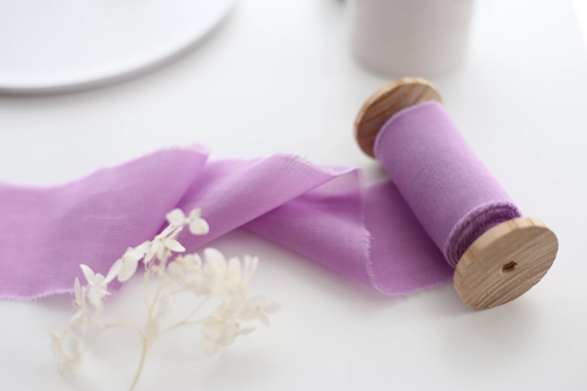 Lavender Color Hand Dyed Silk+Cotton Ribbon For Bridal Bouquet/Matte Dusty Purple Wedding Silk /Made in Ukraine Rustic Ribbons