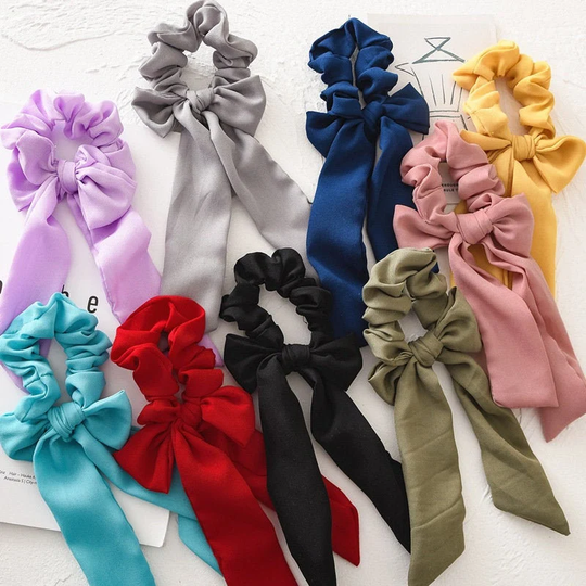 Set Of 9, Solid Color Hair Scarf Scrunchies, Scrunchies, Ponytail Elastic, Pony Scarf, Multiple Colors Christmas Gift