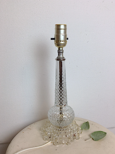 Vintage Hobnail Glass Table Lamp, Midcentury Boudoir Clear Lamp