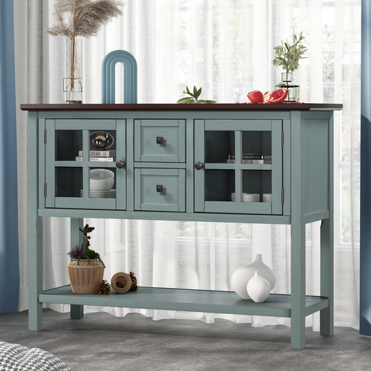 Modern Console Table Sofa Table with 2 Drawers, 2 Cabinets and 1 Shelf