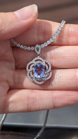 Color Changing Fluorite Pendant Flower Halo Sterling Silver 7x5mm Oval Cut 1.20Ct Genuine Gemstone Naturally Mined Gift For Her Birthday