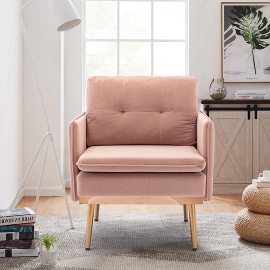 Upholstered Velvet Tufted Cushions Chaise Lounge Chair/Accent Chair with Polished Legs