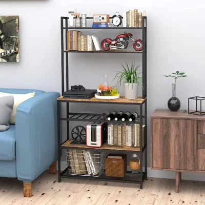 Industrial Kitchen Baker''s Rack Coffee Station Microwave Oven Stand Kitchen Pantry Shelf Free Standing Opening Utility Storage Cabinet Sideboard For