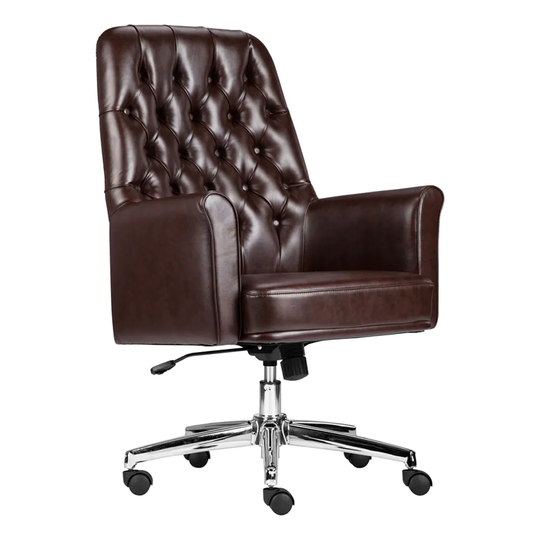 Offex Mid Back Traditional Tufted Brown Leather Executive Swivel Office Chair with Arms - Not Available