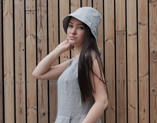 Linen Bucket Hat, Linen Summer Sun Wide Unisex Beach Garden Casual Soft Hat. Natural Hat