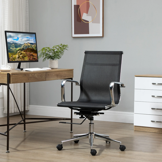 Vinsetto Swivel Office Desk Chair, Mesh PC Computer Chair with Adjustable Height and Armrests, Black - 22"W x 23.25"D x 39"-43"H