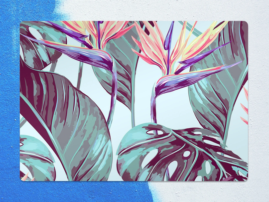 Tropical Flowers Chair Mat, Blue Vinyl Floor Green Protective Botanical Splat Office Room Rug, Comfort Mat