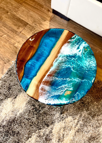 Live Edge Table Top, Epoxy Resin Table, River Table, Coffee Maple Wood, 16"D-This Table Is "Sold"