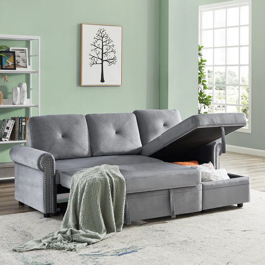 Sleeper Sofa Bed Convertible Sectional Couch 3-seater L-shape Corner Sofa with Chaise