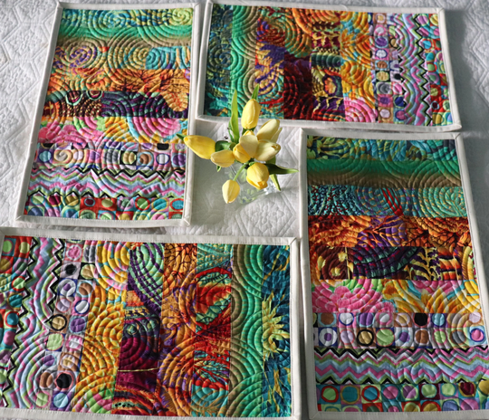 4Pc Set Of Modern Quilted Table Mats, Colorful Kaffe Fasset Fabric Dinner Decor Kitchen Settings 10" By 16.5"