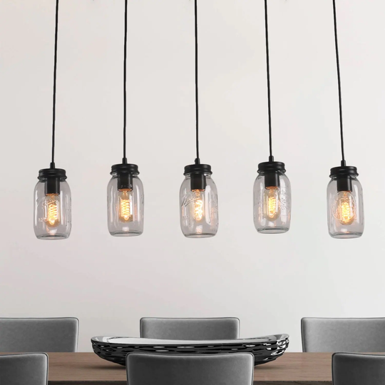 Pero 33.8" Farmhouse 5-Light Mason Jar Kitchen Island Linear Pendant - 33.8L*3.8W*7H