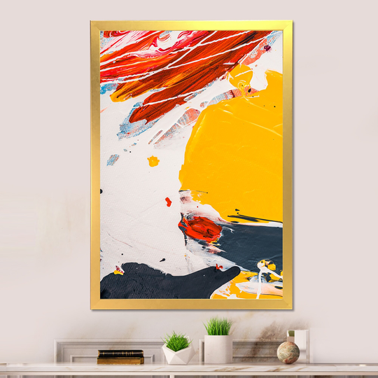 Designart 'Blue Yellow And Red Color Splatters II' Modern Framed Art Print