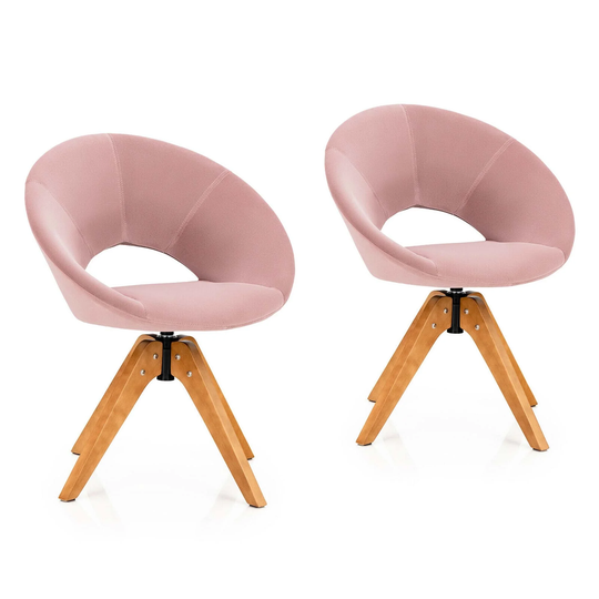 Gymax Set of 2 Swivel Accent Chair Modern Velvet Vanity Chair w/ Wood