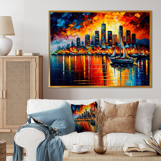Designart 'Colorful City In Vancouver I' Cityscapes Framed Canvas Art Print