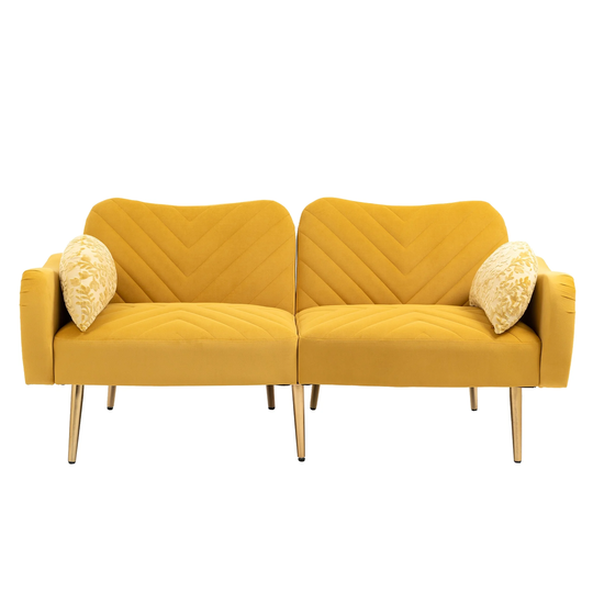 Mid Century Modern Velvet Loveseats Sofa with 2 Bolster Pillows, 65 Inch Couches Accent Sofa for Living Room
