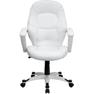 Onion Creek Mid-Back White LeatherSoft Tapered Back Executive Swivel Office Chair with Arms