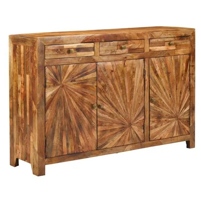 61 Inch Reclaimed Wood Rustic Distressed Finish Sideboard 3 Drawer 3 Door Cabinet
