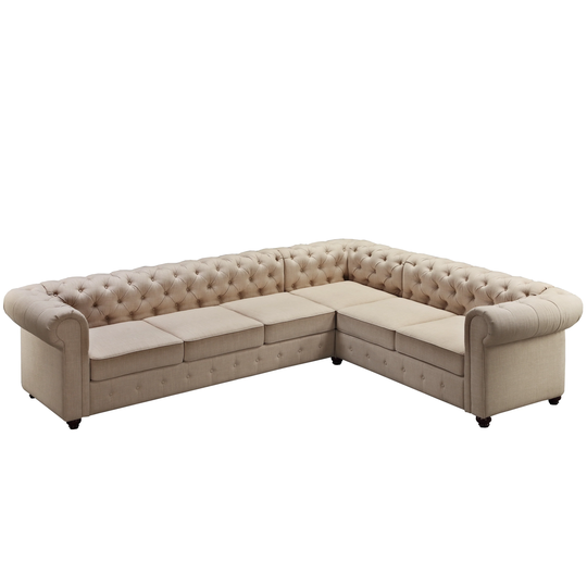 Moser Bay Furniture Beige Linen Chesterfield Sectional Sofa