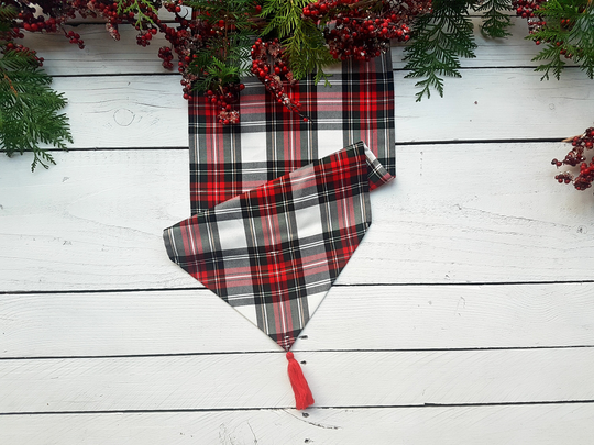 Plaid Table Runner, Christmas Runner - Plaid, Tartan, Check, Red Black, Gold, White