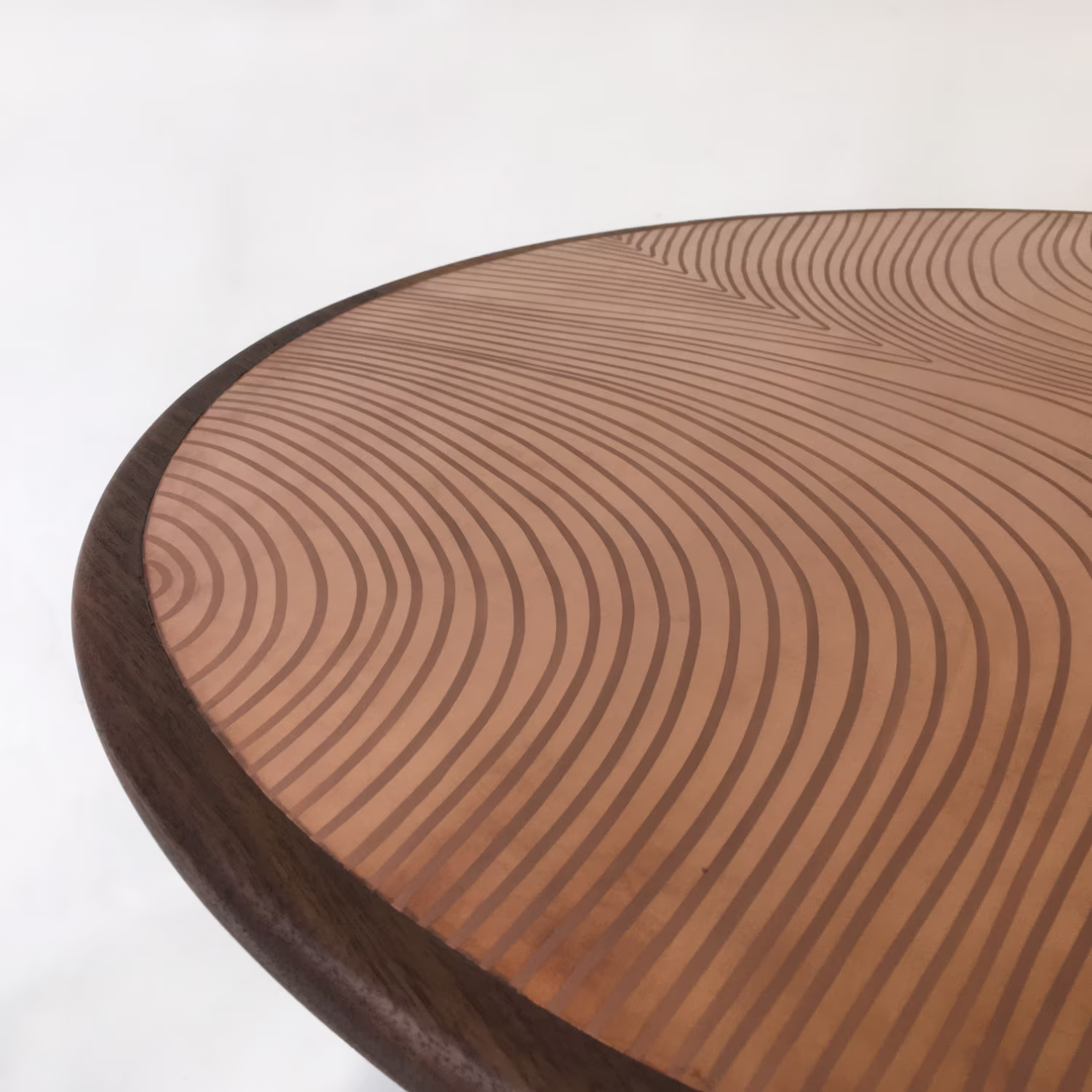 Copper Inlay Table Top Art - Mid Century Modern Coffee 60" Kidney Bean Solid Walnut Cocktail With Pearsall Inspired Base