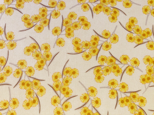 Aussie Yellow Wattle Blooming Flower All Over Floral Quilting Cotton Fabric By 1/4, 1/2 Yard Or Fat Quarter, Australian Native