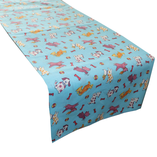 Playful Puppies Print Cotton Table Runner Home Décor/Wedding Parties Events Birthday Display Dresser Coffee & Side