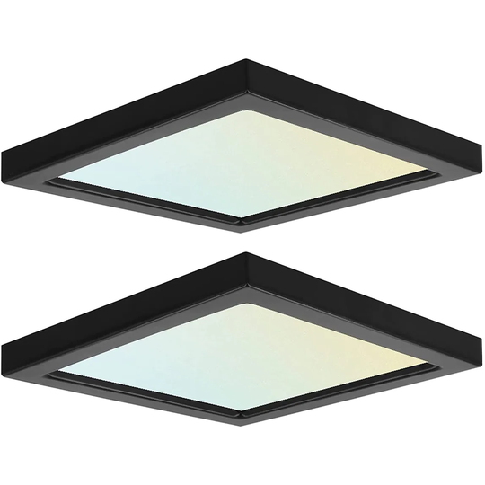 Luxrite 6" Square LED Flush Mount 15W 3 Color Selectable 900 Lumens Dimmable Damp Rated Install Black Trim 2-Pack
