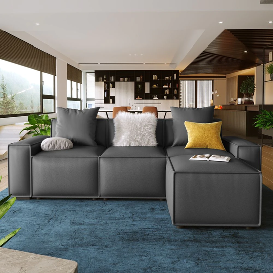 2 Pieces L shaped Sofa with Removable Ottomans and 2 comfortable Pillows
