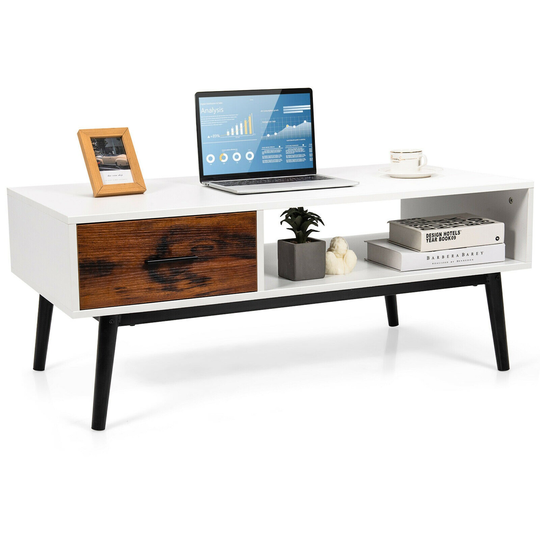 Gymax Modern Coffee Table Wood Sofa Table w/ Open Storage Shelf & - 42.5'' x 21'' x 17'' (L x W x H)
