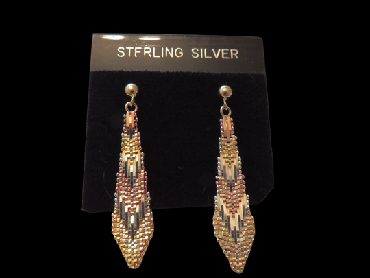 Vintage Italian Tri Color Silver Large Riccio Dangle Earrings