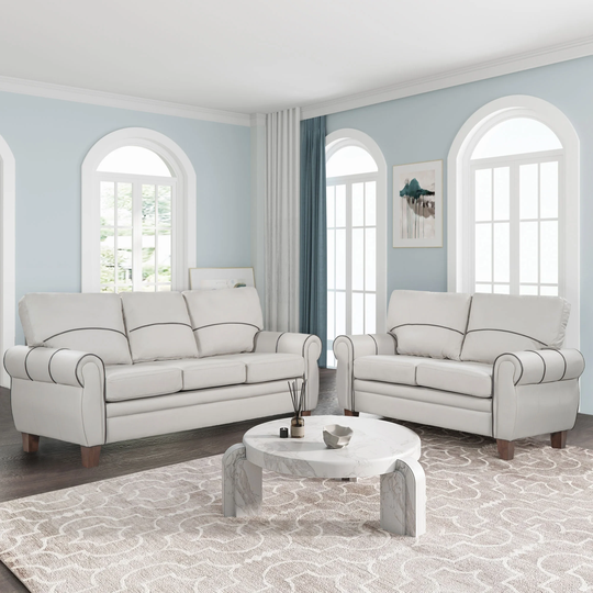 PU Leather Upholstered Sofa Couch Set with Scrolled Arms-2+3 Seat