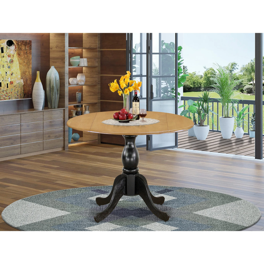 DST-OBK-TP - Dining Room Table with Drop Leaves - Oak Table Top and Black Pedestal Leg Finish - Multi