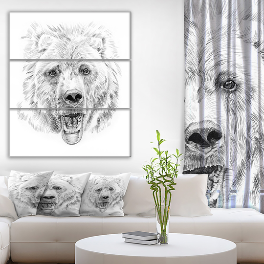 Designart 'Pencil Bear Sketch in Black and White' Animals Print on Wrapped Canvas set