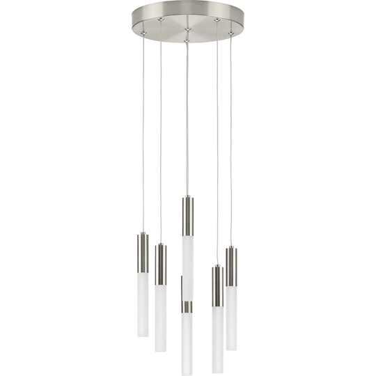 Kylo LED Collection 6-Light Brushed Nickel Frosted Glass LED Modern Pendant Hanging Light - 7.480" x 15.750" x 15.750"