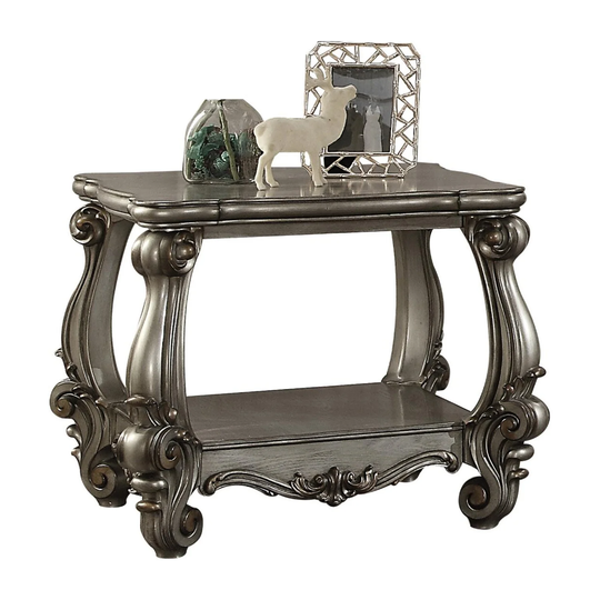 1 Open Compartment Wood End Table in Antique Platinum