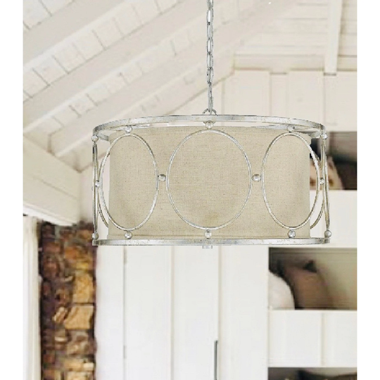 Distressed Silver Farmhouse 3 Light Drum Pendant