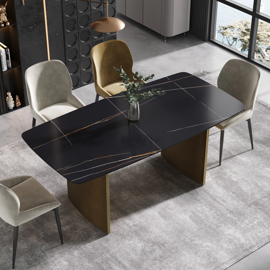 Rectangular Marble Dining Table, Sintered Stone Table Top Kitchen Dining Table for 4-7 person