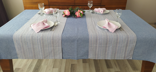 Cotton Linen Table Cloth, Denim Blue Tablecloth, Garden Sheet, Wedding Cover, Dinner Sheet