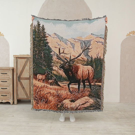 Retro Forest Elk Sofa Blanket| Handmade Soft Nap Blanket|Chic Wall Decorations Tapestry For Home|Air Conditioning Blanket|Beach Throw Active