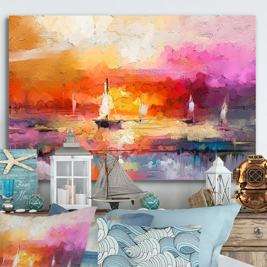Designart 'Abstract Colorful Seascape ViII' Nautical & Coastal Canvas artwork