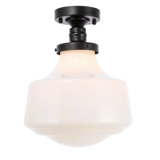 Lyle 1-light Black and Frosted White Glass Flush Mount - One Size