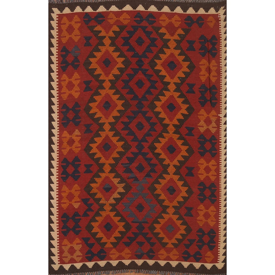 Geometric Multi-Color Kilim Reversible Area Rug Hand-woven Wool Carpet - 5'0" x 6'8"