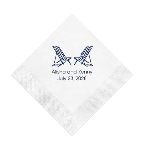 striped Beach Chairs Wedding Napkins Personalized Set Of 100 Nautical Coastal Reception Party Supplies