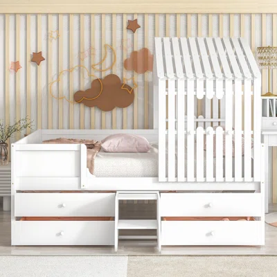 Nikias 4-Drawer Storage Wood House Bed